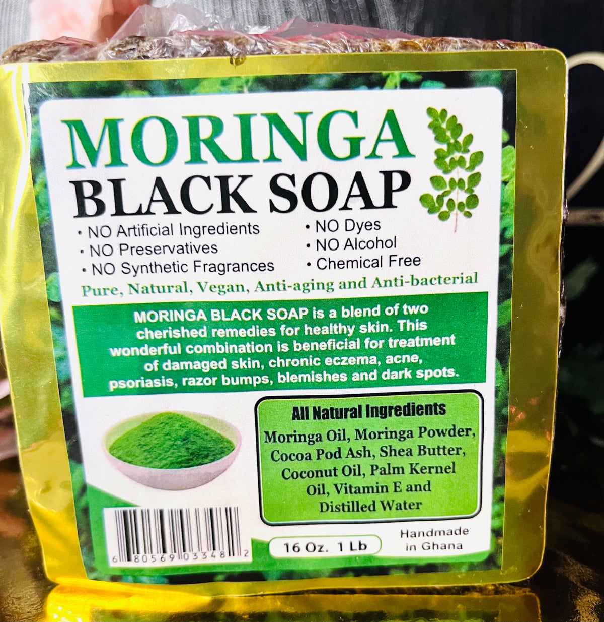 Moringa Black Soap, Pure African Moringa Black Soap, Authentic Moringa Soap African Black Soap Authentic Raw Ghana Black Soap Moringa 16oz