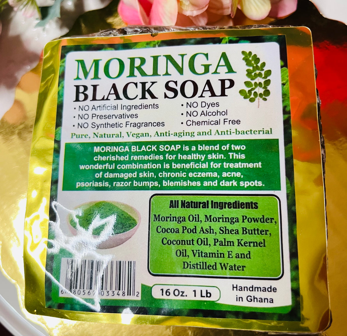 Moringa Black Soap, Pure African Moringa Black Soap, Authentic Moringa Soap African Black Soap Authentic Raw Ghana Black Soap Moringa 16oz