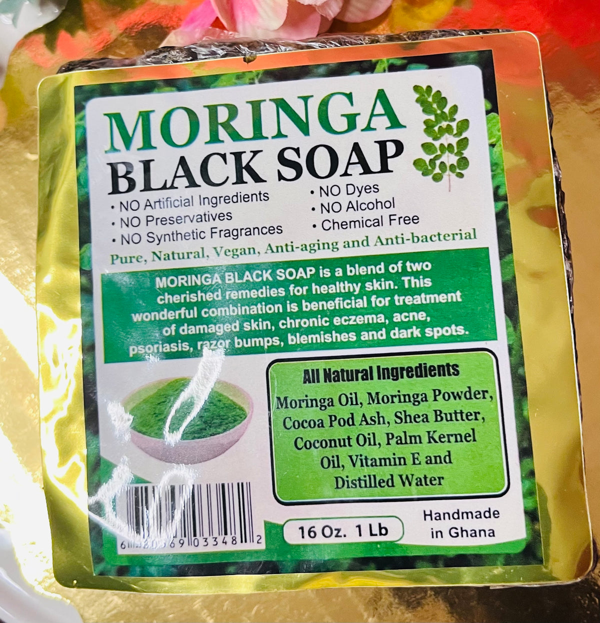 Moringa Black Soap, Pure African Moringa Black Soap, Authentic Moringa Soap African Black Soap Authentic Raw Ghana Black Soap Moringa 16oz