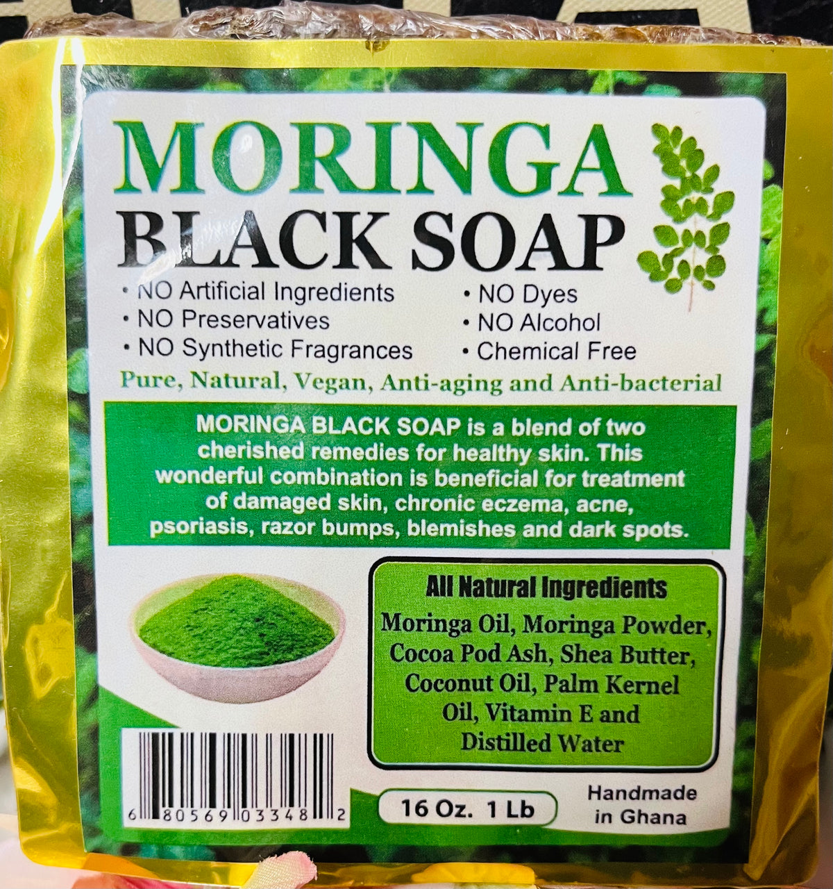 Moringa Black Soap, Pure African Moringa Black Soap, Authentic Moringa Soap African Black Soap Authentic Raw Ghana Black Soap Moringa 16oz