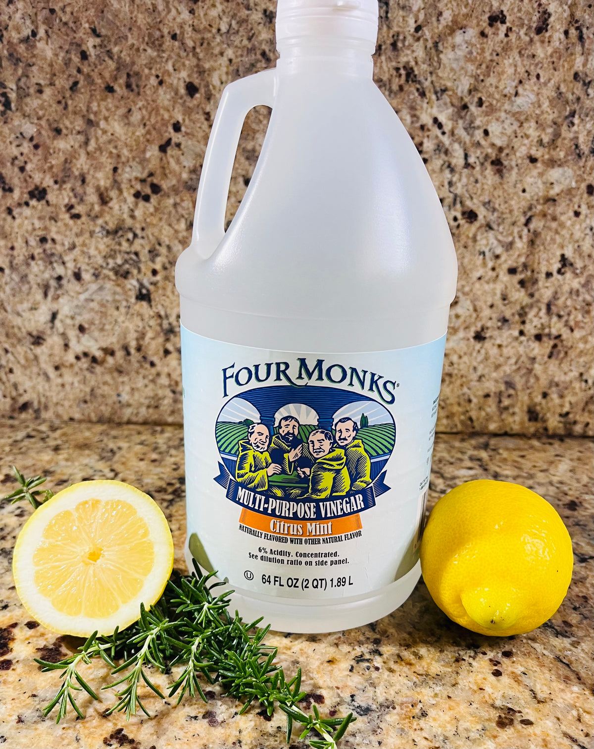 FOUR MONKS CITRUS Mint Cleaning Vinegar-General Purpose Cleaner-Whiten/Soften Laundry-Laundry Booster-Distilled