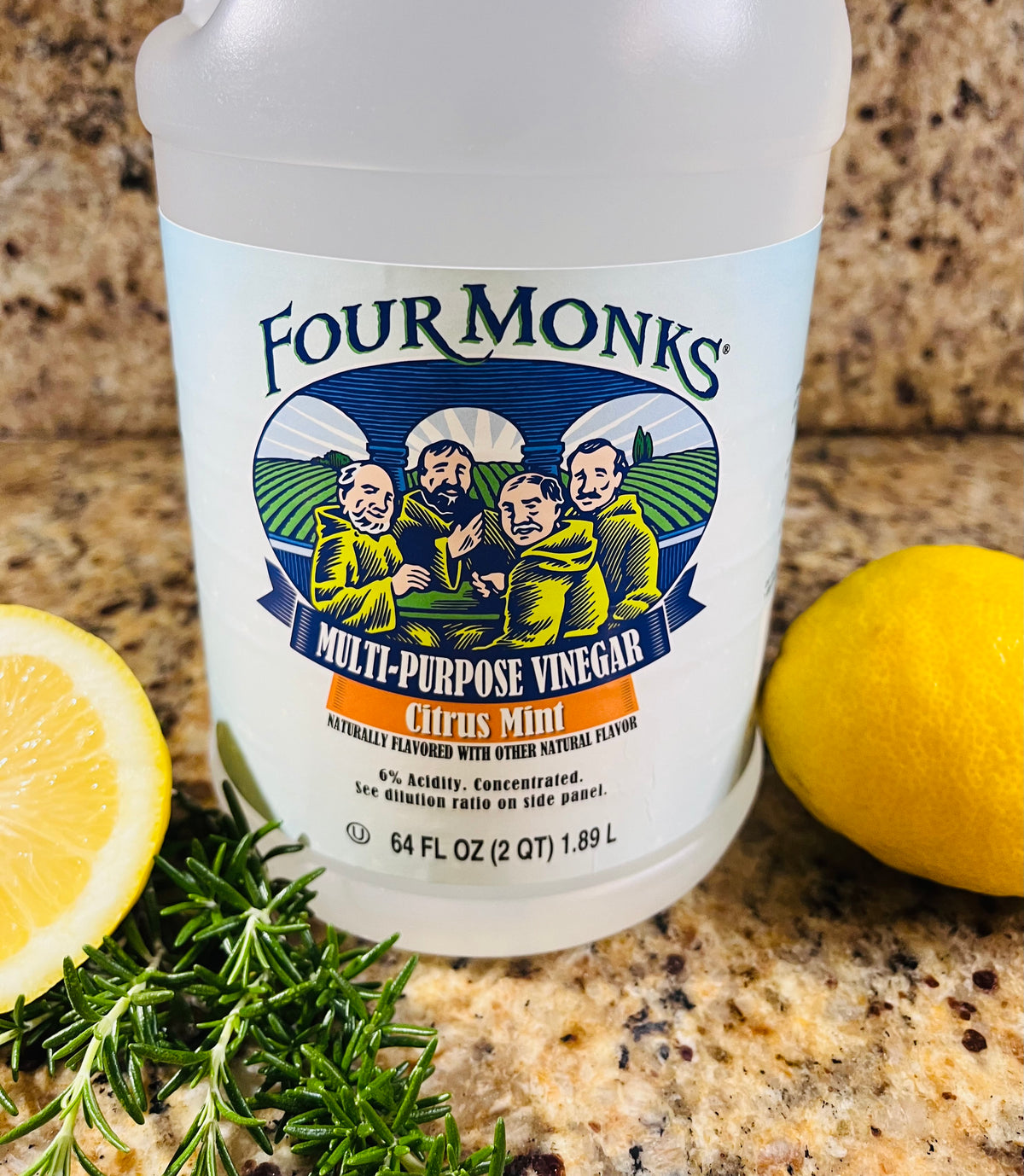 FOUR MONKS CITRUS Mint Cleaning Vinegar-General Purpose Cleaner-Whiten/Soften Laundry-Laundry Booster-Distilled