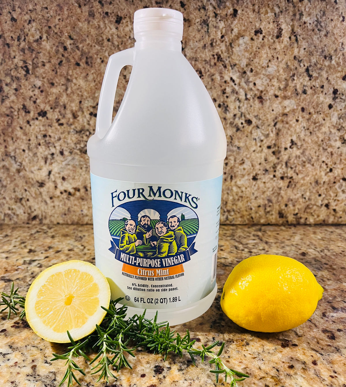 FOUR MONKS CITRUS Mint Cleaning Vinegar-General Purpose Cleaner-Whiten/Soften Laundry-Laundry Booster-Distilled