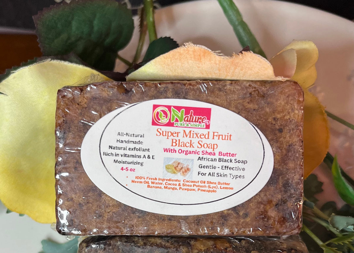 SUPER Mixed Fruit Black Soap, Detoxifying & Exfoliating Soap, Moisturizing Bar Soap