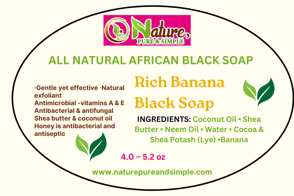 Rich Banana Black Soap, Raw African Cleansing Bar, Effectively Exfoliates, Improves Skin Tone, Hair, Face & Body Soap 4.4 – 6.3 oz