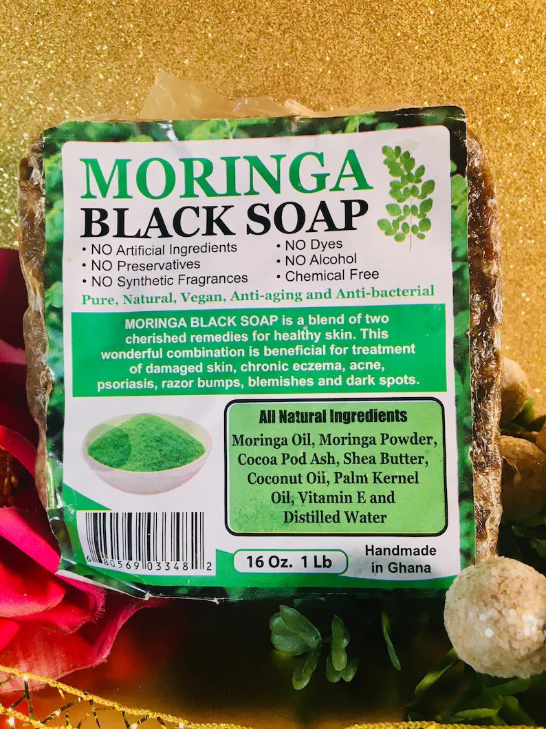 Moringa Black Soap, Pure African Moringa Black Soap, Authentic Moringa Soap African Black Soap Authentic Raw Ghana Black Soap Moringa 16oz