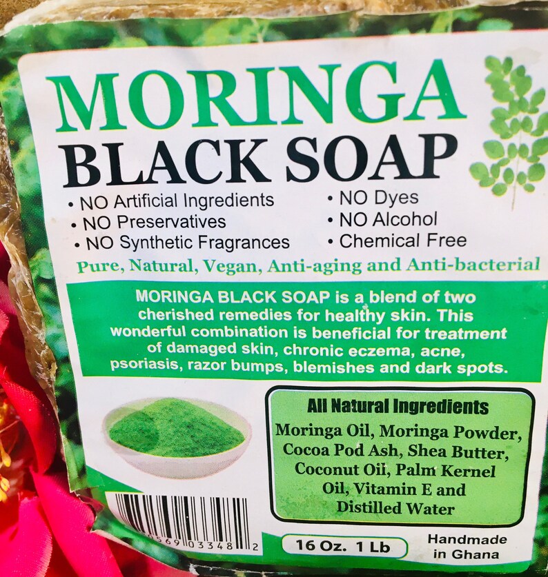 Moringa Black Soap, Pure African Moringa Black Soap, Authentic Moringa Soap African Black Soap Authentic Raw Ghana Black Soap Moringa 16oz